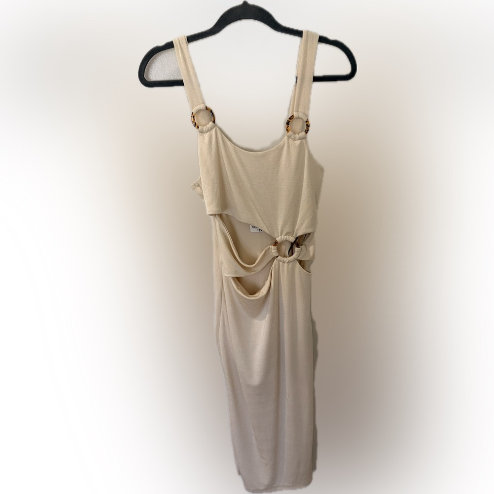 ✨ Forever 21 Cream Asymmetrical Ring-Detail Cutout Dress ✨